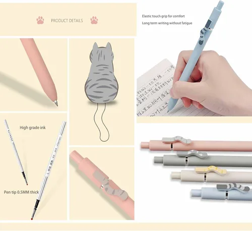 Miniatura 2 de BXCNCKD Lindo bolígrafo para gatos, bolígrafo telescópico de garra de gato, lindo bolígrafo kawaii, bolígrafo de tinta negra japonesa con 5