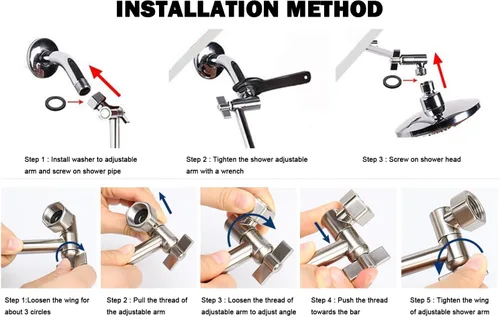 Miniatura 4 de NearMoon Brazo de ducha ajustable con conexión universal, brazo de extensión, ángulo de ajuste para mejorar la experiencia de la ducha, fácil