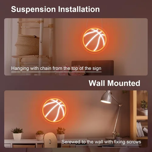 Miniatura 6 de Letrero de neón de baloncesto, 9.84 x 9.84 pulgadas, luz de neón LED de baloncesto, alimentado por USB con interruptor regulable, letrero LED