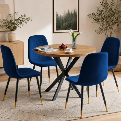 Miniatura 27 de Juego de 2 sillas de comedor de terciopelo azul marino, sillas tapizadas de cocina y comedor con patas de metal, sillas decorativas modernas