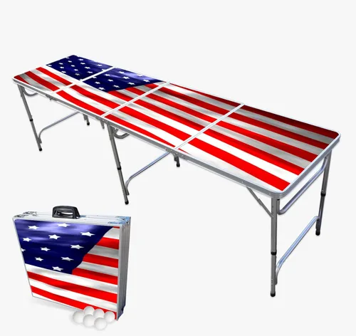Mesa de pong plegable de 8 pies – Elige opciones de mesa (base, agujeros para tazas, luces LED o agujeros para tazas y luces LED), edición América