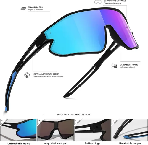 Miniatura 20 de Lentes de sol para niños, lentes de sol de béisbol juveniles, polarizados, deportivos, ciclismo, para niños y niñas, marco ligero