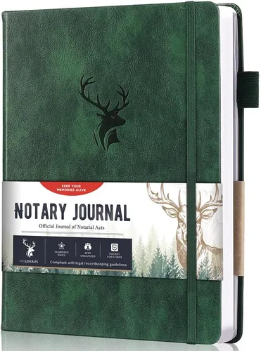 molekaus Diario de notario, libro de registro de notario, diario público para actos notariales con 236 entradas de registro notarial, páginas Verde