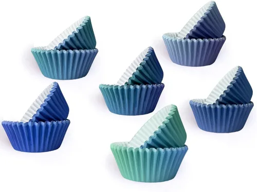 Miniatura 3 de qiqee 300 forros estándar para cupcakes, 6 diseños de papel azul degradado para cupcakes, tazas para hornear, envoltorios de cupcakes