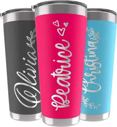 Miniatura 27 de Vasos delgados personalizados con tapa, regalos para ella de 20 onzas, rosa intenso, 12 diseños, vaso grabado personalizado con nombre, tazas Rosa