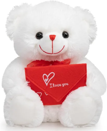 HollyHOME Oso de Peluche Oso de Rosa Oso de Peluche Suave con Sobre Rojo de Felpa Suave Juguetes de Vacaciones Regalo 30 cm Blanco