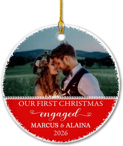 Miniatura 17 de Adorno de cerámica Our First Christmas Together, adorno de Navidad 2025 personalizado con nombre y fecha, renos para colgar en cerámica, regalo