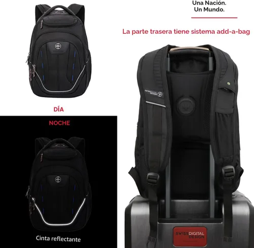 Miniatura 7 de Swissdigital Design TSA - Mochila para laptop de negocios para hombre, mochila de viaje con puerto de carga USB, mochilas universitarias