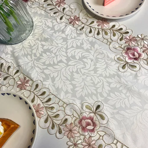 Miniatura 4 de Hsvanyr Pañuelo para tocador y decoración para comedor, 15 x 47 pulgadas, bordado rosa para mesa de flores, centros de mesa, protector de mesita
