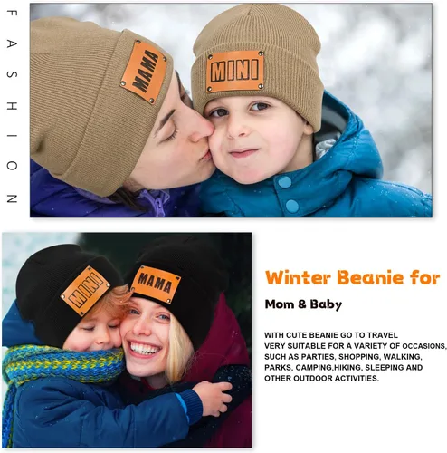 Miniatura 22 de Gorro para padres e hijos,Madre y bebé hija/hijo gorro de punto cálido de invierno,Gorro suave para niños