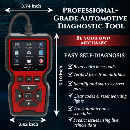 Miniatura 6 de Escáner profesional OBD2 V519 - Lector de código OBDII + CAN actualizado 2026, datos en vivo, prueba de batería, biblioteca de más de 40000 DTC
