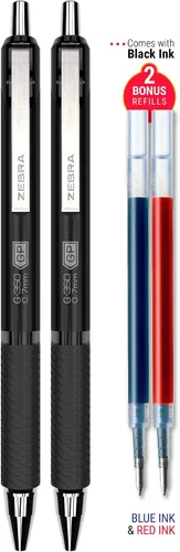 Zebra Pen Paquete de 2 bolígrafos de gel G-350, tinta negra, punta media de 0.028 in, barril de metal negro espacial premium, tinta de secado