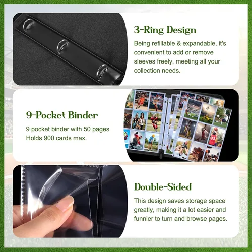 Miniatura 5 de POKONBOY Carpeta de tarjetas de béisbol de 9 bolsillos para 900 tarjetas, colección de carpetas de tarjetas intercambiables, soporte para álbum