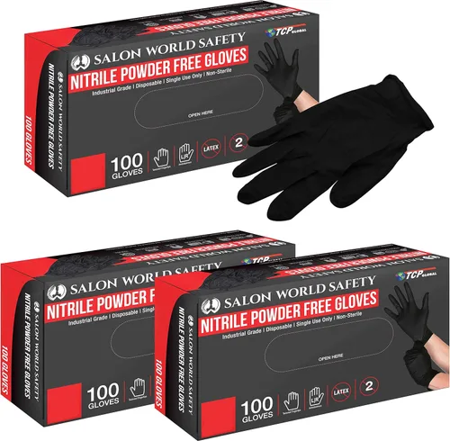 Miniatura 7 de Salon World Safety Guantes desechables de nitrilo negro, caja de 100 unidades, talla XL, 5.0 mil, sin látex, texturizados, aptos para alimentos