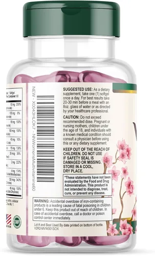Miniatura 8 de Multivitamínico para mujer – Multivitaminas diarias completas para mujer con calcio, ácido fólico, vitamina A, C, D, E y vitaminas B, zinc y hierro