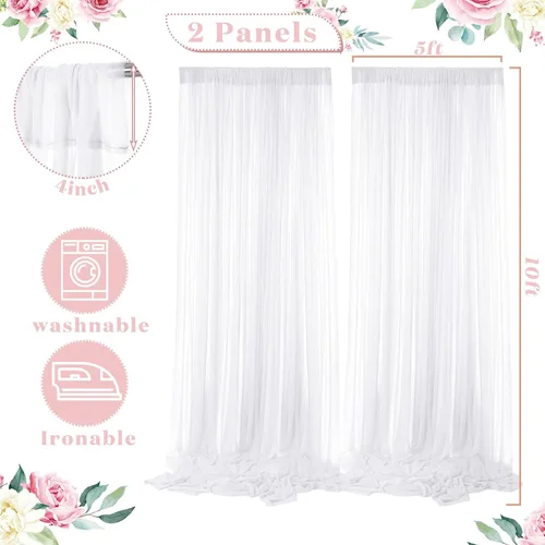 Miniatura 2 de BBTO 2 paneles de cortina de tul blanco con cadena de luces para fiestas, bodas, despedidas de soltera, cortina LED blanca transparente