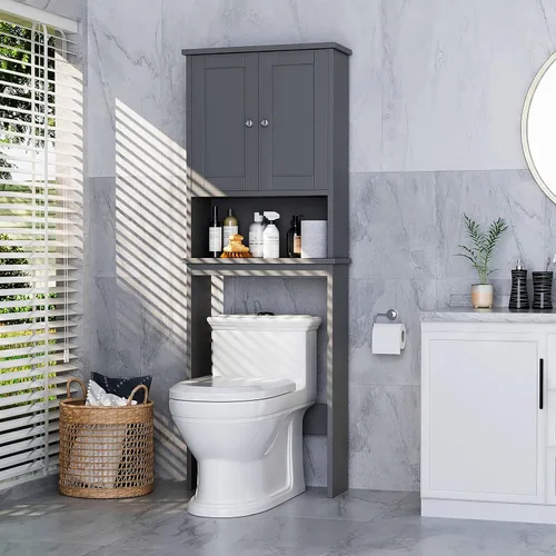 Miniatura 12 de Armario de almacenamiento sobre el inodoro para baño, organizador de almacenamiento sobre el inodoro, ahorro de espacio con puertas de vidrio Blanco