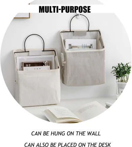 Miniatura 4 de Bolsas de almacenamiento para colgar en la pared, cesta organizadora de escritorio, cesta de almacenamiento colgante de lino y algodón para cocina
