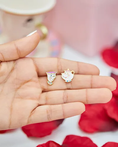 Miniatura 3 de Disney Beauty and the Beast Chip and Mrs Potts - Aretes de tuerca de plata de ley Plata de ley no conocido