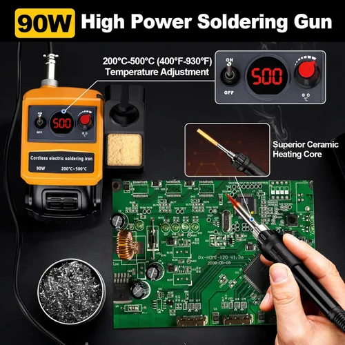 Miniatura 4 de Kit de soldador inalámbrico para batería Dewalt de 20v 60v, soldador digital LED de 75W con pistola de soldar con 5 puntas, alambre de soldadura