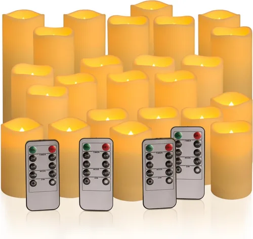 fclayvts Paquete de 24 velas LED sin llama con control remoto, velas eléctricas parpadeantes, velas temporizadoras, llama 3D, para Halloween,