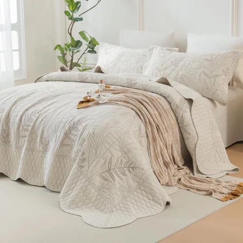 Miniatura 18 de Sanracie Edredón extragrande tamaño King (120"x120"), juego de edredón 100% algodón con estampado floral verde de 3 piezas, edredón suave y ligero