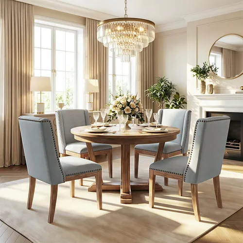 Miniatura 17 de MALOL Juego de 2 sillas de comedor, sillas laterales de cocina tapizadas de tela con patas de madera para uso en cocina y restaurante, color beige
