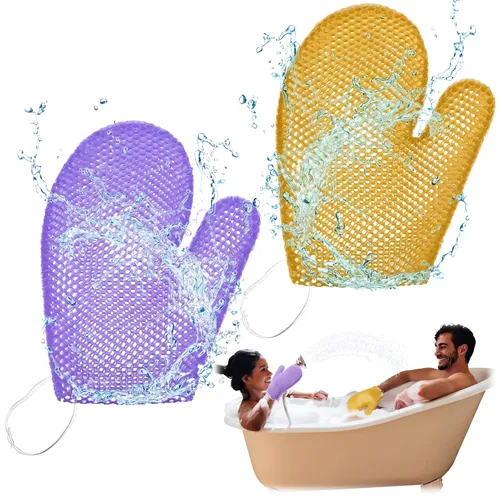 Miniatura 12 de Karenhi 2 guantes exfoliantes de panal de abeja, guantes de baño para spa, guante exfoliante de panal para ducha corporal, esponja para ducha, Negro