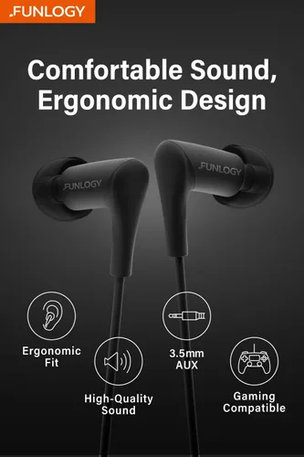 Miniatura 2 de FUNLOGY Auriculares con cable (0.138 in, negro)