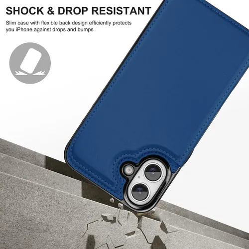 Miniatura 5 de Bizzib para iPhone 16 Plus funda tipo billetera con soporte para tarjetas, funda protectora a prueba de caídas y golpes de poliuretano premium