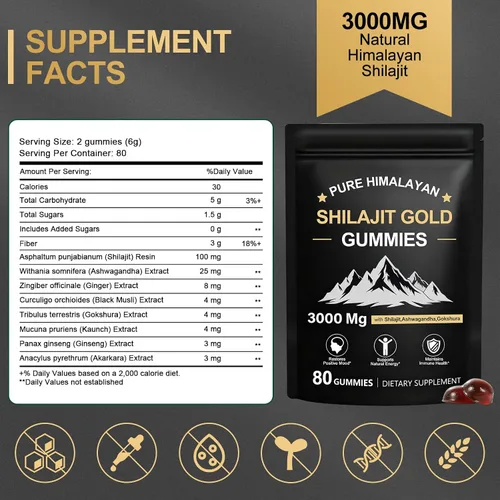 Miniatura 2 de Shilajit - Gomitas para hombres y mujeres, suplemento de micronutrientes de minerales fúlvicos para energía y bienestar, sin azúcar añadido, sin