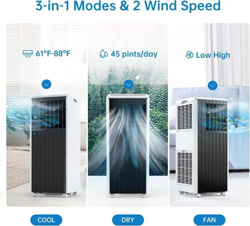 Miniatura 2 de Aire acondicionado portátil de 8000 BTU, aire acondicionado portátil 4 en 1 con ventilador, deshumidificador y modo de suspensión, unidades de aire
