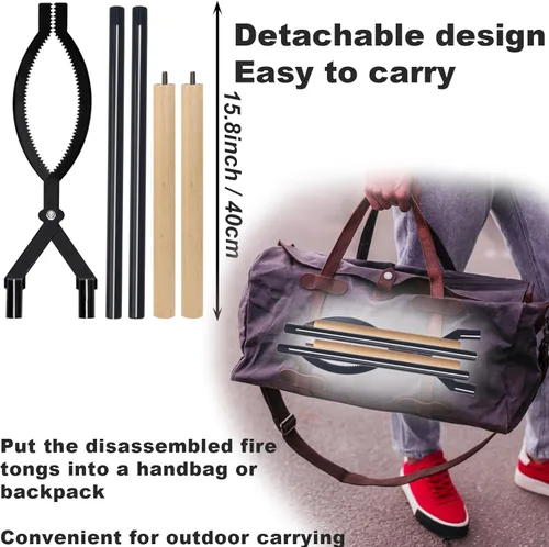 Miniatura 5 de Pinzas para Leña de Servicio Pesado – Pinzas Grandes para Chimenea de 42" Agarrador de Troncos con Forma de Tijera Serrada, Pinzas Portátiles