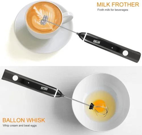 Miniatura 6 de Delm Espumador de leche eléctrico USB de acero inoxidable, espumador para lattes, espumador de leche de mano para capuchino, frappé, matcha, Negro