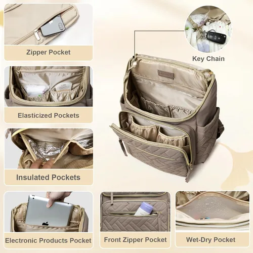 Miniatura 5 de Omanmoli - Mochila para pañales, mochila grande de viaje, trabajo y escuela para mujeres con 17 organizadores de bolsa, 4 bolsillos aislados, Marrón