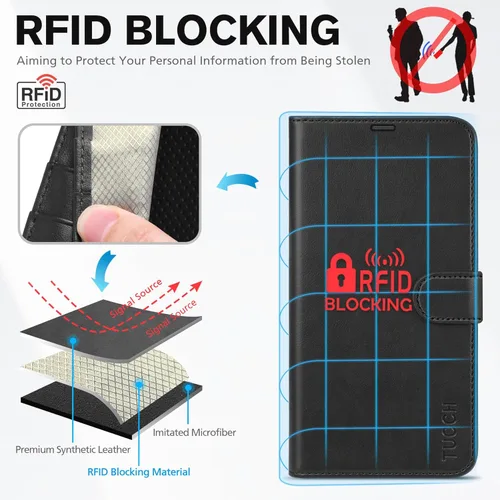 Miniatura 3 de Funda tipo billetera TUCCH para iPhone 14 Pro Max de 6.7", con bloqueo RFID, soporte para 4 tarjetas [carcasa interior de TPU a prueba de golpes]