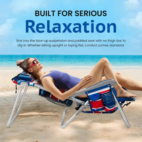Miniatura 6 de Homevative Cooler+ - Silla de playa plegable con 5 posiciones, toallero, bolsa enfriadora XL, red de almacenamiento, soporte para taza y teléfono