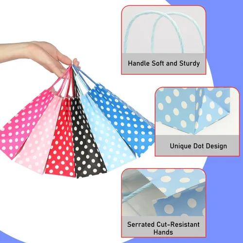 Miniatura 4 de AZOWA Bolsas de papel azul claro con lunares blancos, pequeñas bolsas de regalo de lunares azul claro para recuerdos de fiesta