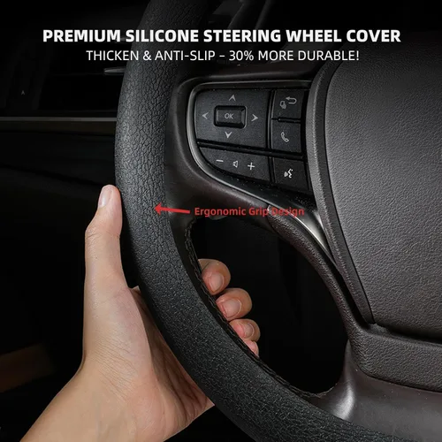 Miniatura 3 de Funda de volante de silicona elástica universal 30% más gruesa para volantes de 14", 15" y 16" - Agarre antideslizante y control mejorado