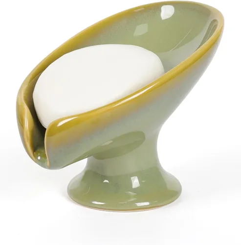 Miniatura 12 de Jabonera, Soporte de Jabón de Cerámica Autodrenante en Forma de Hoja para Jabón en Barra, Jabonera con Drenaje de Aspecto de Mármol Negro para Baño