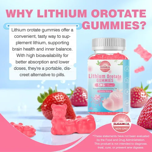 Miniatura 2 de Gomitas de Orotate de litio de 5 mg Suplemento de litio masticable biodisponible alimentado por plantas Apoyo para el equilibrio diario