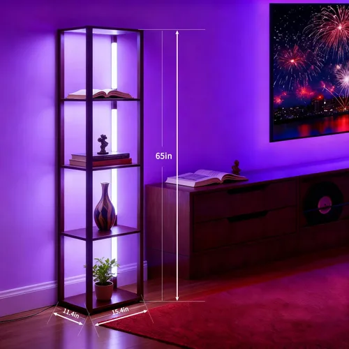 Miniatura 4 de RGBCW - Lámpara de pie con estantes, lámpara de pie LED inteligente moderna con sincronización de música, lámpara de estante de esquina que cambia