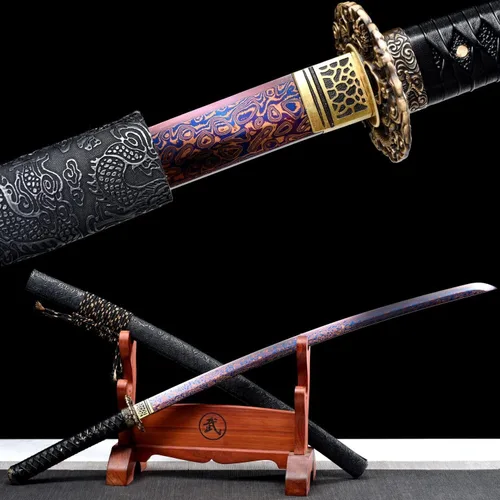 Miniatura 3 de Espada japonesa de samurái Katana auténtica hecha a mano de acero al carbono 1095 de alta calidad, espada de dragón real y afilada, Katana