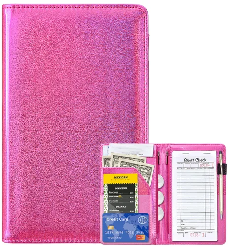 Miniatura 7 de Libreta organizadora para camarera Book&Waitstaff; de piel con brillos y cartera y bolsillo con cierre; lindo organizador con bolsillo para monedas