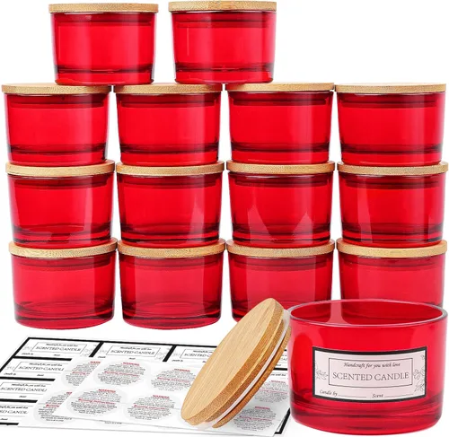 Miniatura 10 de CONNOO Paquete de 15 tarros de vela de vidrio ámbar dorado de 4 onzas con tapas herméticas de bambú para hacer velas, recipientes vacíos de boca Oro