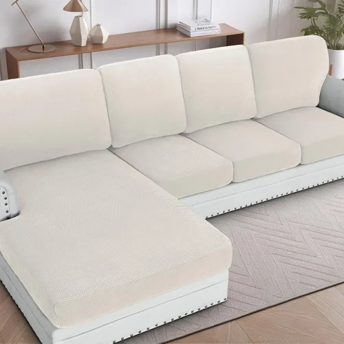 Miniatura 24 de H.VERSAILTEX Fundas para sofá seccional, 4 piezas, fundas de cojín de asiento de sofá en forma de L, fundas de cojín separadas para chaise longue