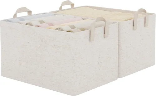 Miniatura 22 de StorageWorks Closet Storage Bins, Storage Baskets for Shelves, Closet Organizers and Storage Bins with Metal Frame, Handles, Beige, Cool Silky
