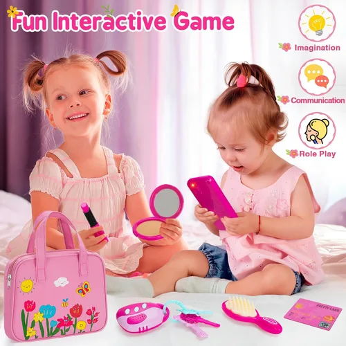Miniatura 3 de Officygnet Bolso de Juguete para Niñas, 1, 2, 3 Años de Edad, Bolso de Niña Pequeña Juguetes con Kit de Maquillaje de Fantasía, Juguete de Juego