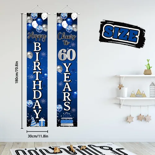 Miniatura 2 de Decoración de feliz cumpleaños número 100, globo azul y plateado para colgar en la puerta, cartel colgante para puerta – Suministros para fiesta