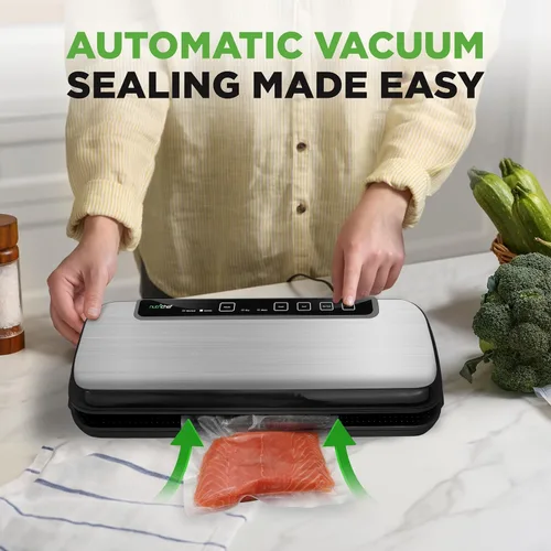 Miniatura 3 de Máquina selladora al vacío de alimentos NutriChef, sistema de sellado de aire automático de acero inoxidable para alimentos secos/húmedos, controles